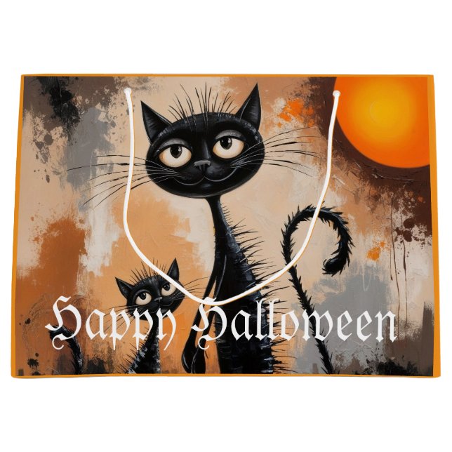 Sacola Para Presentes Grande Halloween de Gato Pequeno (Frente)