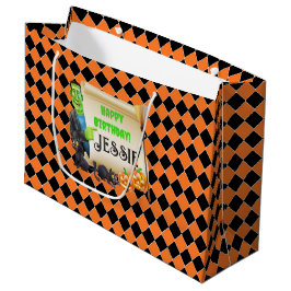 Sacola Para Presentes Grande Halloween Frankenstein Adicione Nome Bonito Aniver