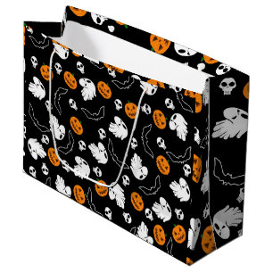 Sacola Para Presentes Grande Halloween Ghost Bats Skull Pumpkin