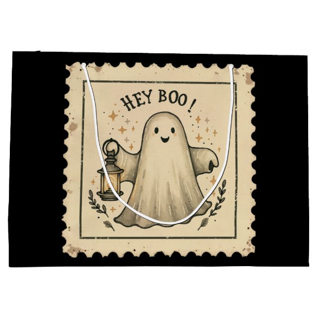 Sacola Para Presentes Grande Halloween Ghost Lantern Gift Bag - "Ei Boo" (Verso)
