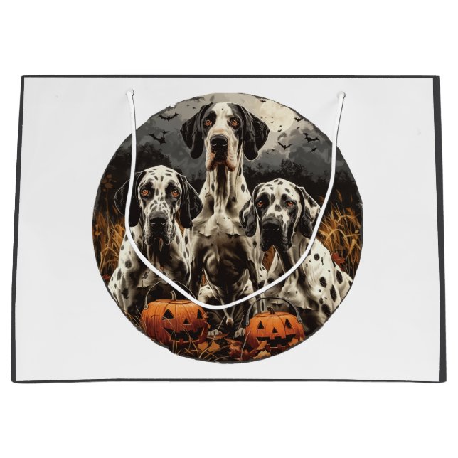 Sacola Para Presentes Grande Halloween - Grande Dane Dogs Jack O Lantern (Frente)
