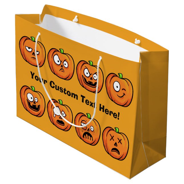 Sacola Para Presentes Grande Halloween Pumpkins texto personalizado grande (Verso inclinado)