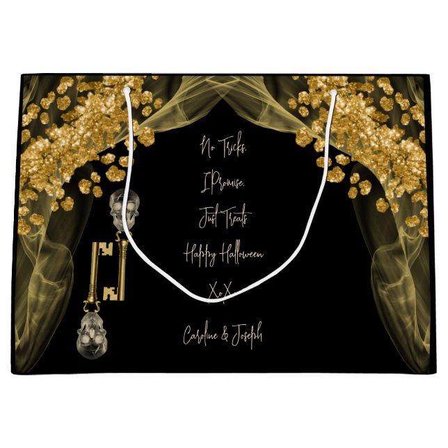 Sacola Para Presentes Grande Halloween Traz Lágrimas e Douradas Cérebros Loucos (Frente)