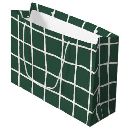 Sacola Para Presentes Grande Hand Drawn Forest Green and White Grid Holiday