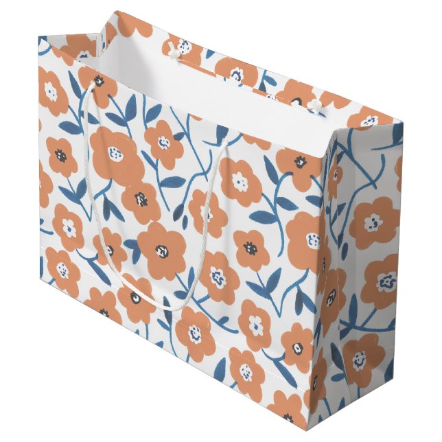 Sacola Para Presentes Grande Hand-drawn Orange Wildflowers (Frente inclinada)