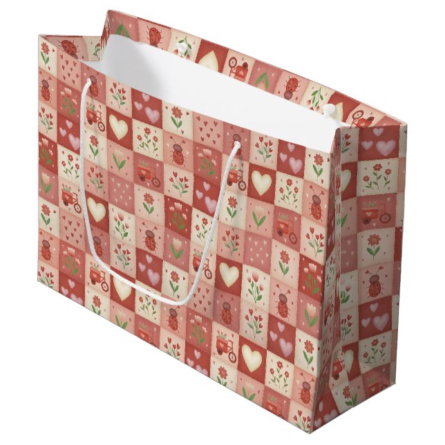 Sacola Para Presentes Grande Hand Drawn Sweet Patchwork - Large Gift Bag (Frente inclinada)