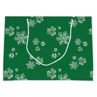 Sacola Para Presentes Grande Handmade Snowflake Flurries - Bright Green & White