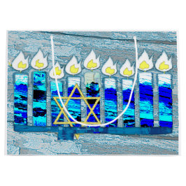 Sacola Para Presentes Grande Hanukkah Candles com Estrela Dourada de David