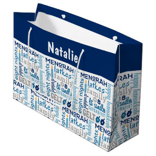 Sacola Para Presentes Grande Hanukkah Chanukah Word Art Nome Personalizado