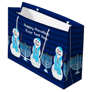Sacola Para Presentes Grande Hanukkah Jewish Snowman Blue Menorah Para Criança