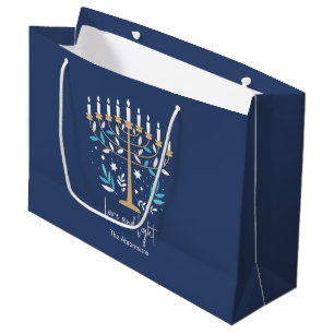 Sacola Para Presentes Grande Hanukkah Love & Light Floral Menorah