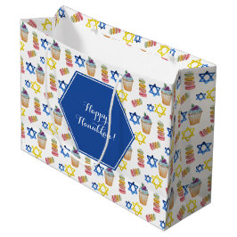 Sacola Para Presentes Grande Hanukkah Watercolor Personalizado