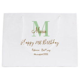 Sacola Para Presentes Grande Happy 21st Birthday green add name monogram brown 