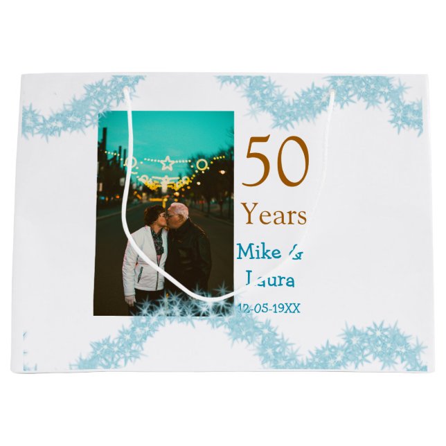 Sacola Para Presentes Grande Happy 50th anniversary add couple name date weddin (Frente)