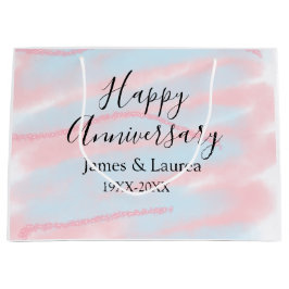 Sacola Para Presentes Grande Happy anniversary wedding name date year pastel