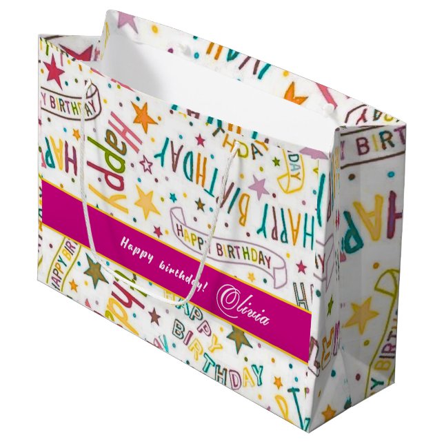 Sacola Para Presentes Grande Happy Birthday Pattern Custom Gift Bag (Frente inclinada)