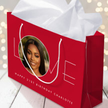 Happy Birthday Photo Love Typography Chic Red