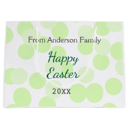 Sacola Para Presentes Grande Happy Easter gray green polka dots family name