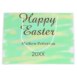 Sacola Para Presentes Grande Happy Easter green yellow pastel gray name year 