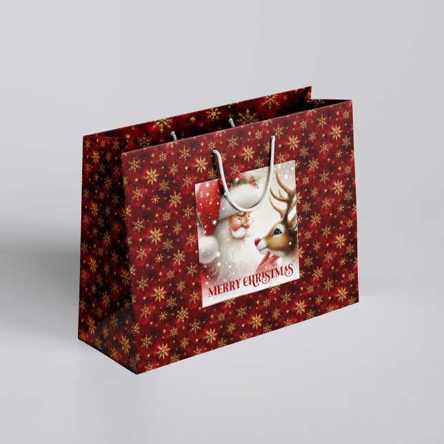 Sacola Para Presentes Grande Happy Holiday Santa Claus Rudolph Gift Bag (Happy Holiday Santa Claus Rudolph Gift Bag)