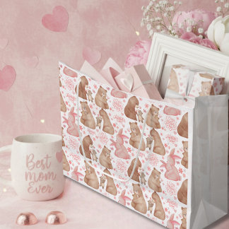 Sacola Para Presentes Grande Happy Mother’s Day Cute Bear & Bunny