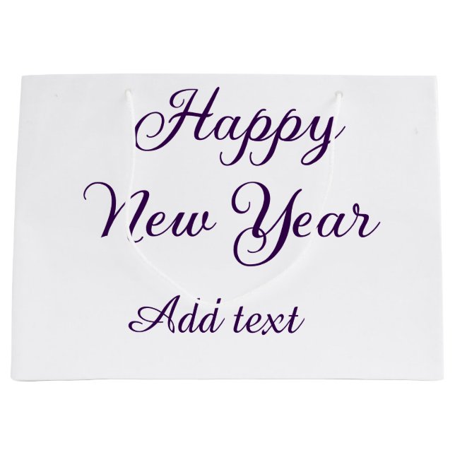 Sacola Para Presentes Grande Happy new year purple calligraphy simple minimal  (Frente)