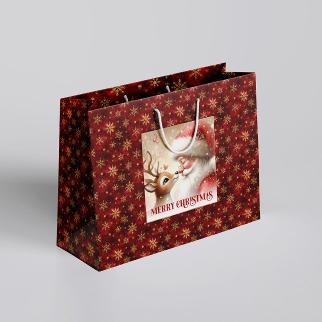 Sacola Para Presentes Grande Happy Santa and Rudolph Christmas Cartoon Gift Bag (Happy Santa and Rudolph Christmas Cartoon Gift Bag)