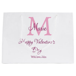Sacola Para Presentes Grande Happy valentine's day monogram pink name love girl
