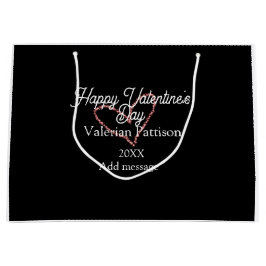 Sacola Para Presentes Grande Happy Valentine's day red glitter heart black name