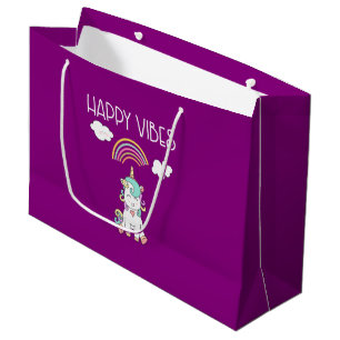 Sacola Para Presentes Grande Happy Vibs Typografia Incrível Rainbow & Unicorn