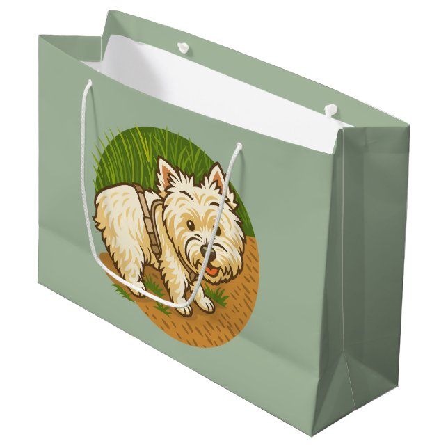 Sacola Para Presentes Grande Happy Westie on Nature Trail (Frente inclinada)