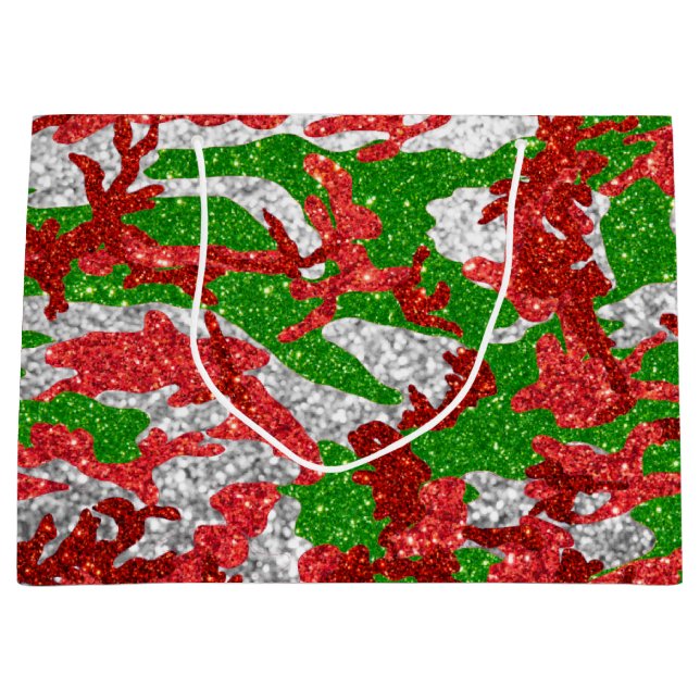 Sacola Para Presentes Grande Haus Do Padrão De Xmas De Prata De Camo (Frente)