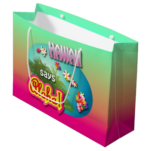 Sacola Para Presentes Grande Havaí diz Aloha! (Frente inclinada)