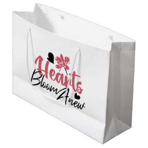 Sacola Para Presentes Grande Hearts Bloom Anew - citação Floral Inspiracional