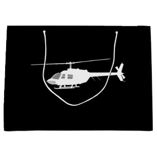 Sacola Para Presentes Grande Helicóptero Chopper - Silhueta Voando Preto