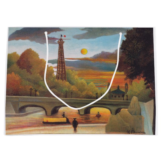 Sacola Para Presentes Grande Henri Rousseau - Torre Seine e Eiffel em Sunset (Frente)