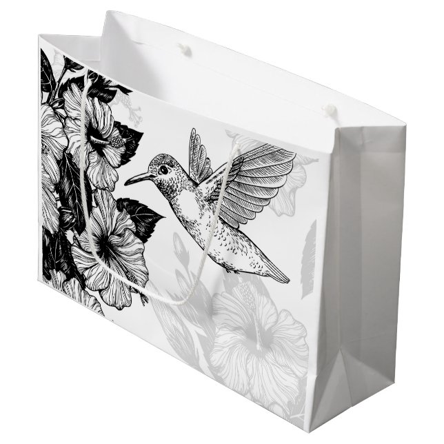 Sacola Para Presentes Grande Hibiscus e beija-flor (Frente inclinada)