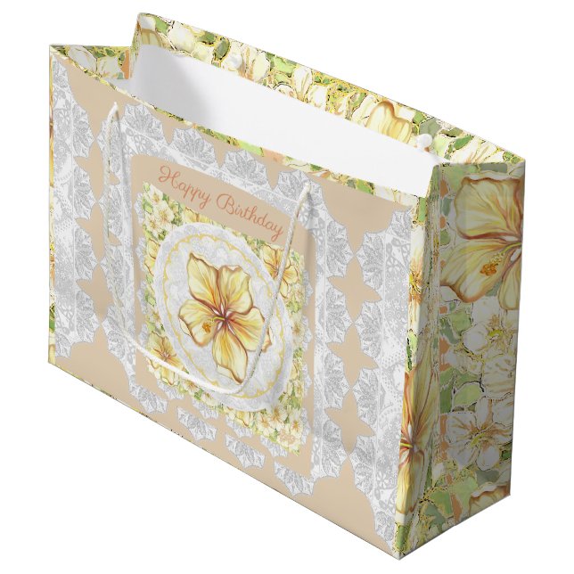 Sacola Para Presentes Grande Hibiscus & lace AMARELO (Frente inclinada)