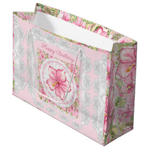 Sacola Para Presentes Grande Hibiscus & Lace PINK
