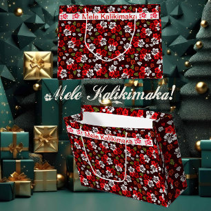 Sacola Para Presentes Grande Hibiscus Large Gift Bag no Natal Havaiano