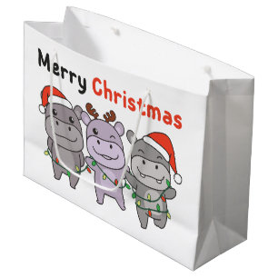 Sacola Para Presentes Grande Hippo Feliz Natal Feriado de Cachorros