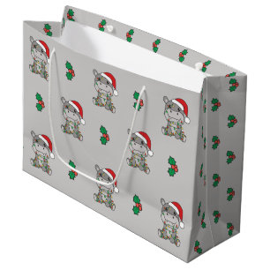 Sacola Para Presentes Grande Hippo Natal Animais de inverno Hippos Grande Prese
