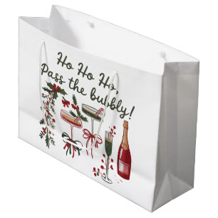 Sacola Para Presentes Grande Ho Ho Ho Passe o Champanhe de Natal Borbulhante 