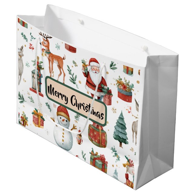Sacola Para Presentes Grande Holiday Celebration Whimsical Gift Bag (Frente inclinada)