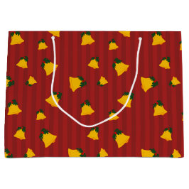 Sacola Para Presentes Grande Holiday Red Gold Stripe Bells Christmas