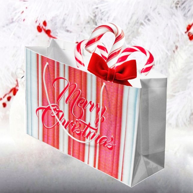 Sacola Para Presentes Grande Holiday Stripes (This vibrant, striped, gift bag design, reminds you of the stripes in candy canes, at Christmas!)
