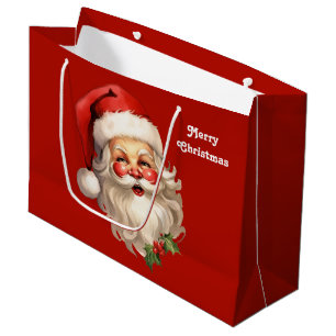 Sacola Para Presentes Grande Holly Jolly Santa Claus Retro Natal