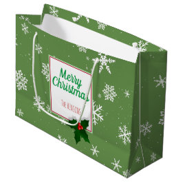 Sacola Para Presentes Grande Holly Tree Berry Green Snowflakes Natal Personaliz