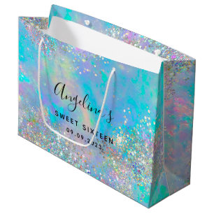 Sacola Para Presentes Grande Holographic Glitter Opal Doce Dezesseis