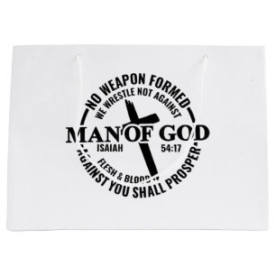 Sacola Para Presentes Grande Homem de Deus, Nenhuma Arma Formada Contra Mim Irá